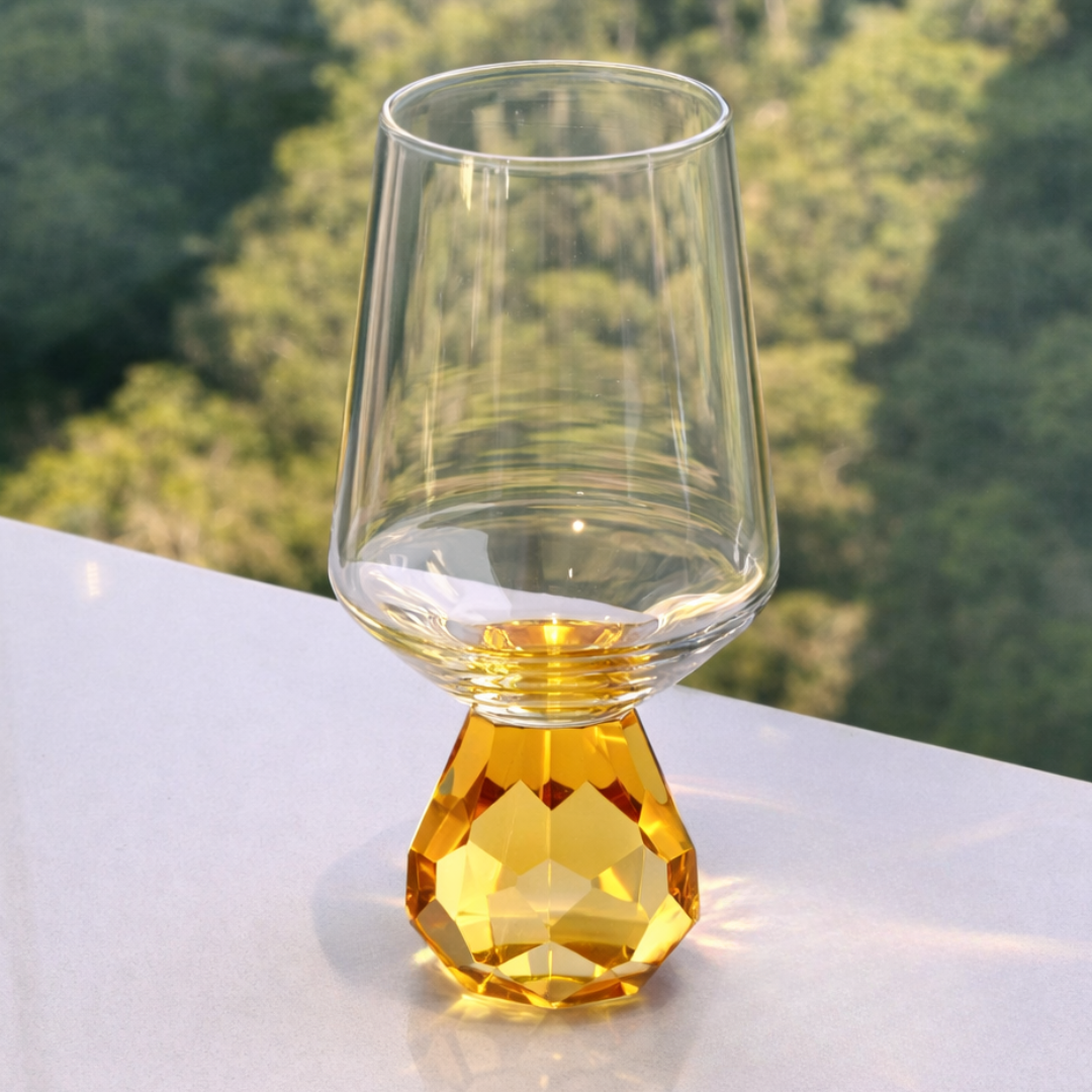 Taça de Vidro para Vinho com Base Diamante Âmbar 500ml