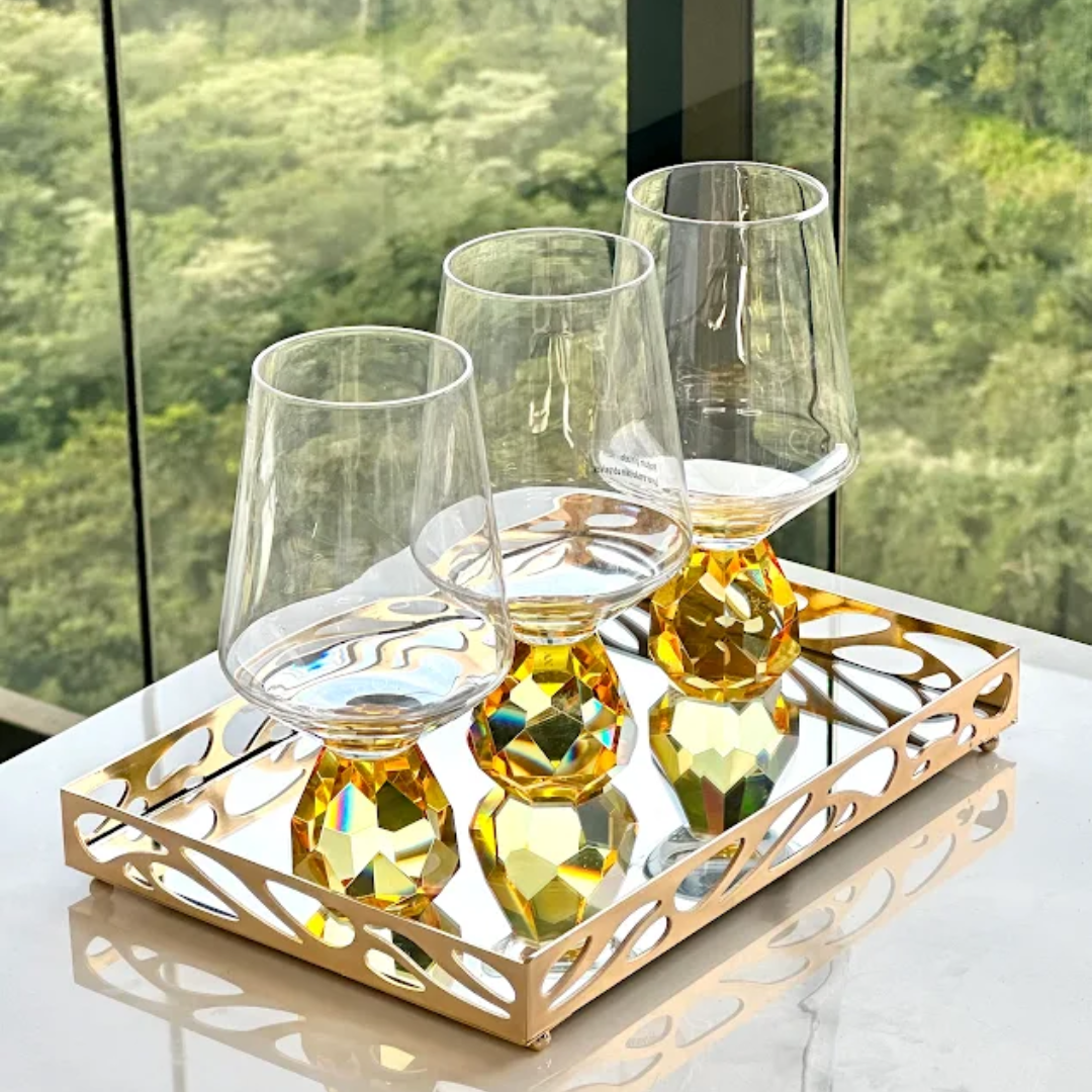 Taça de Vidro para Vinho com Base Diamante Âmbar 500ml