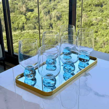 Taça Copo para Vinho Vidro com Base Esfera Transparente e Azul 540ml