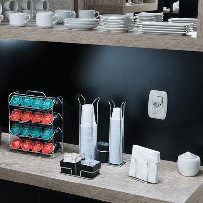 Organizador Copos Descartaveis 50/80ml, 200ml e Mexedor Preto e Cromado