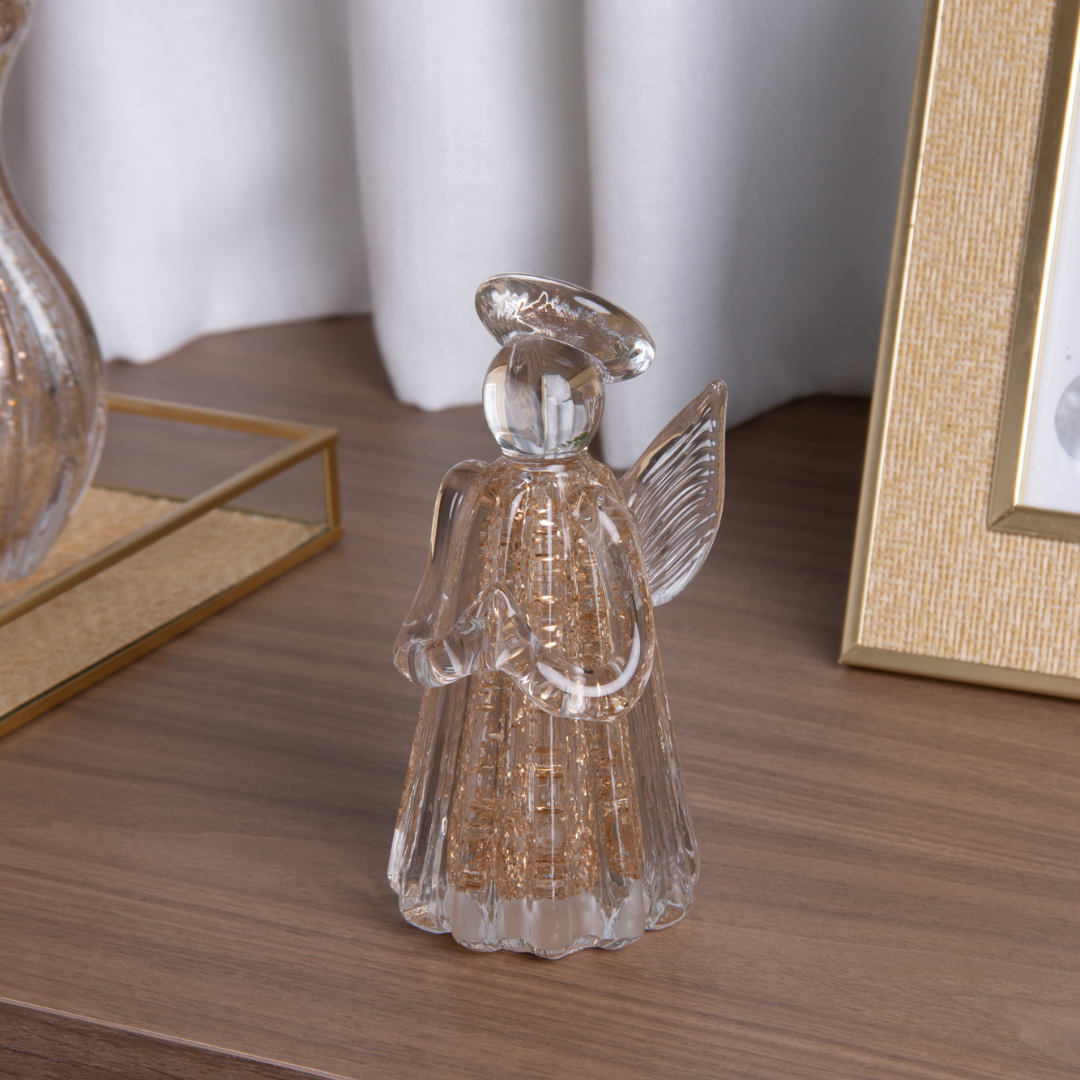 Escultura Anjo de Vidro Italy Dourado 15cm