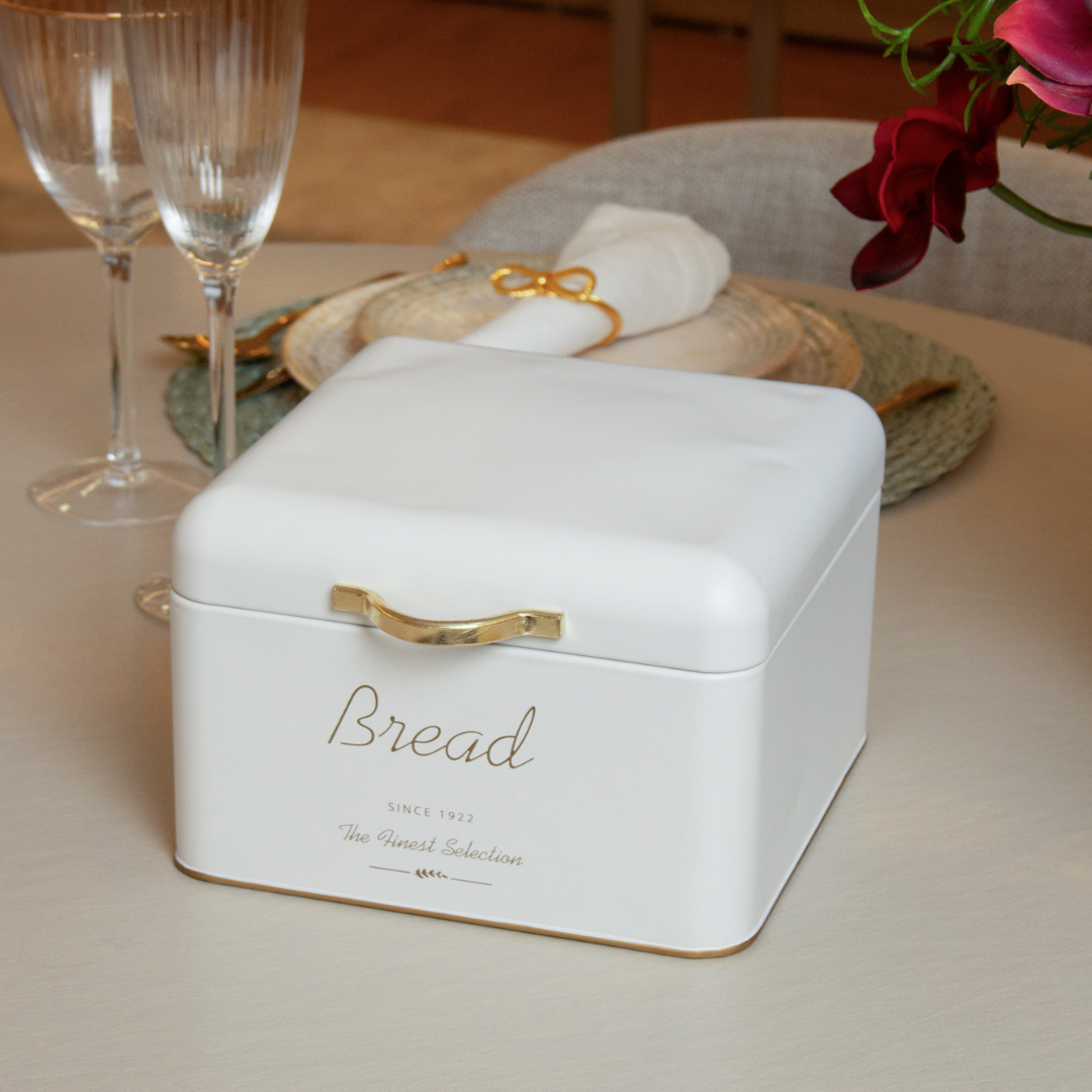 Porta Pão de Metal com Alça Olina Off White 18cm