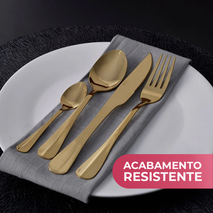 Faqueiro Dourado Aço Inox 24 Peças