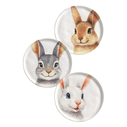 Jogo 6 Pratos de Sobremesa Coelhos Páscoa Cerâmica 21,5cm