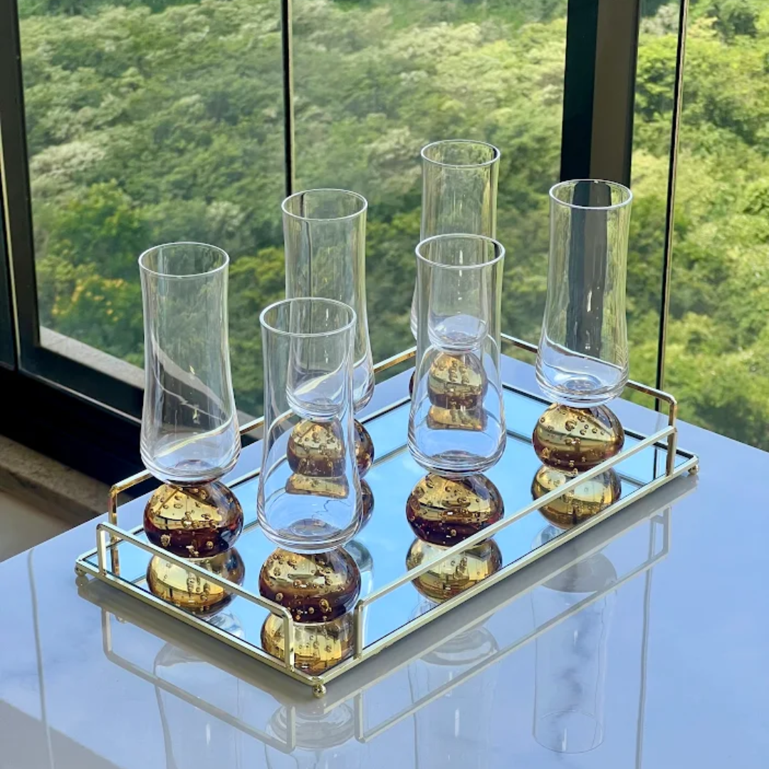 Jogo 6 Taças Champanhe Base Esfera Âmbar e Transparente 240ml