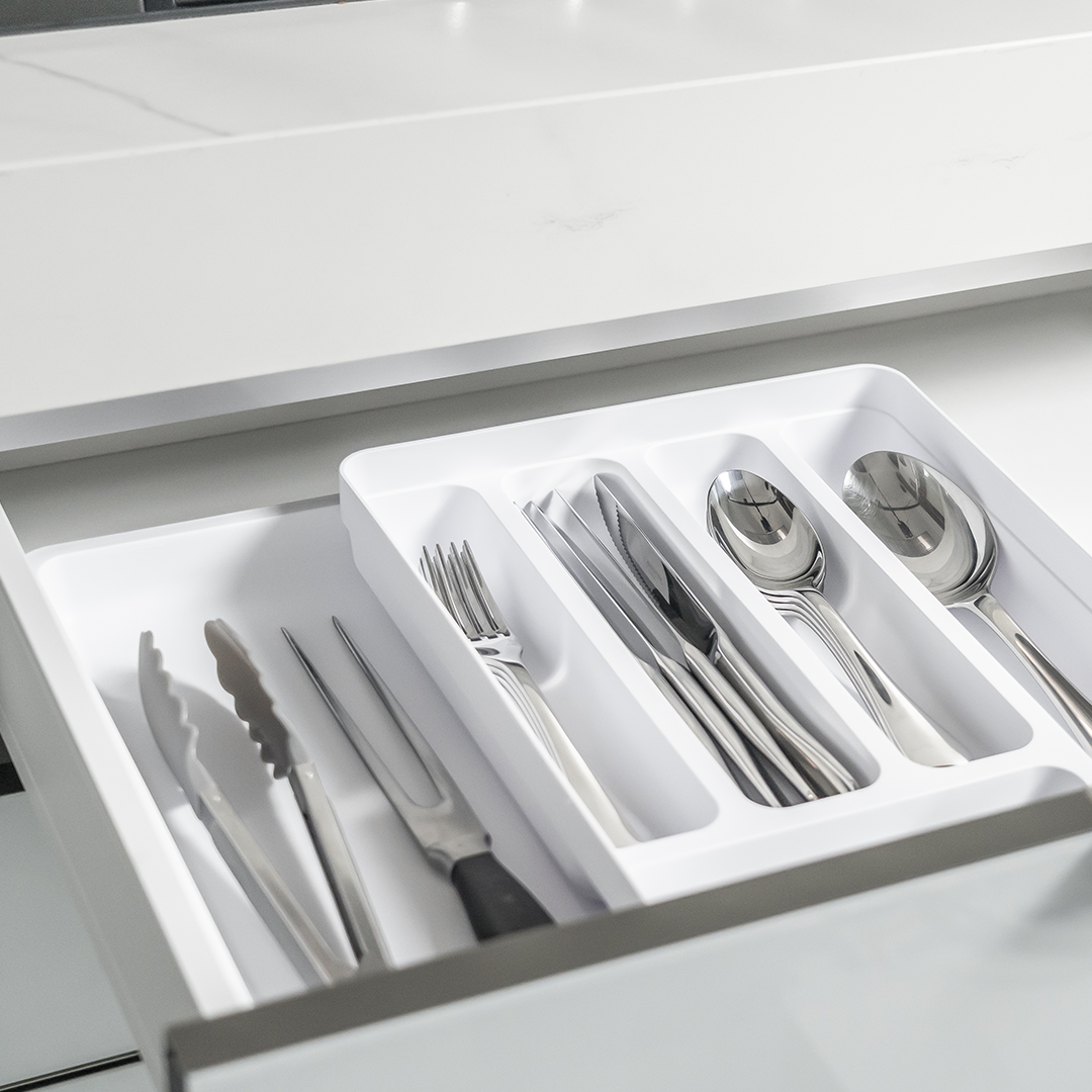 Porta Talheres e Utensílios Organizador de Gaveta em Polipropileno com Extensor Branco Logic