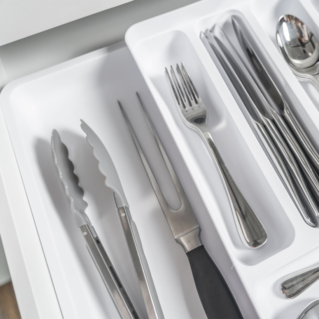 Porta Talheres e Utensílios Organizador de Gaveta em Polipropileno com Extensor Branco Logic