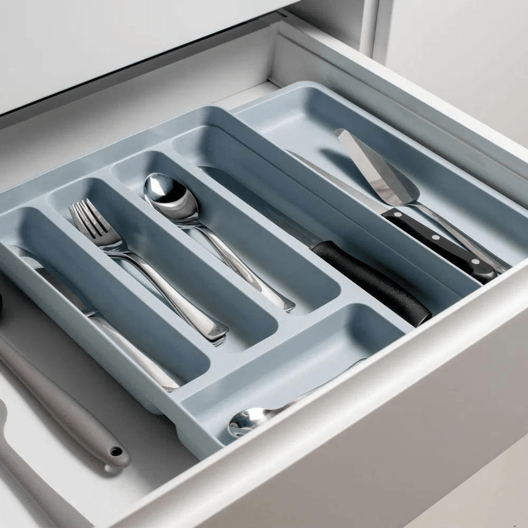 Porta Talheres e Utensílios Organizador de Gaveta em Polipropileno com Extensor Branco Logic