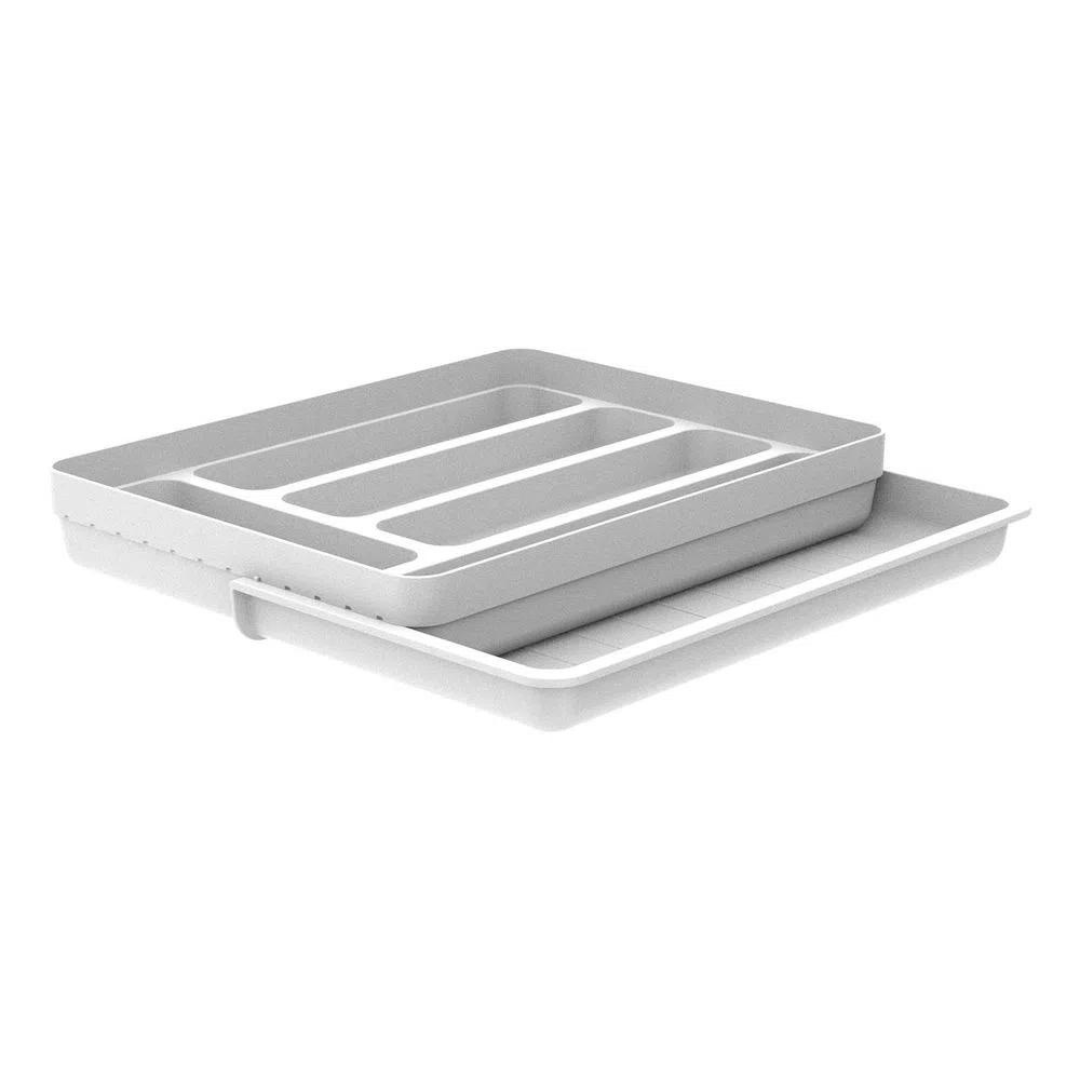 Porta Talheres e Utensílios Organizador de Gaveta em Polipropileno com Extensor Branco Logic