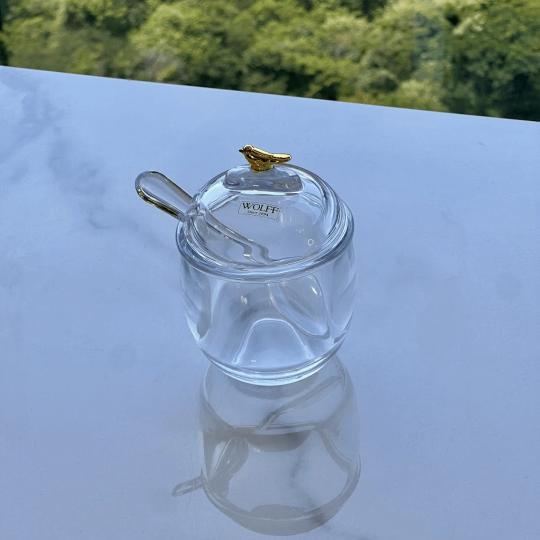 Açucareiro com Colher e Tampa de Cristal Golden Bird 150ml