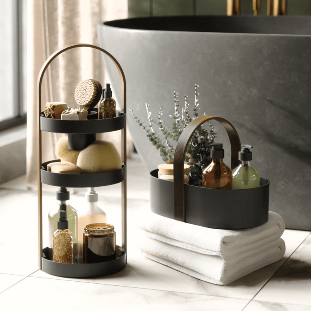 Cesto Organizador Bellwood Plástico e Madeira Preto 30cm