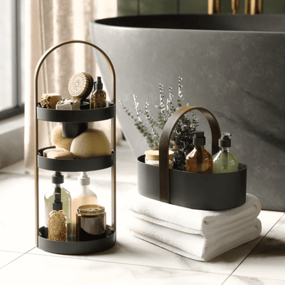 Cesto Organizador Bellwood Plástico e Madeira Preto 30cm