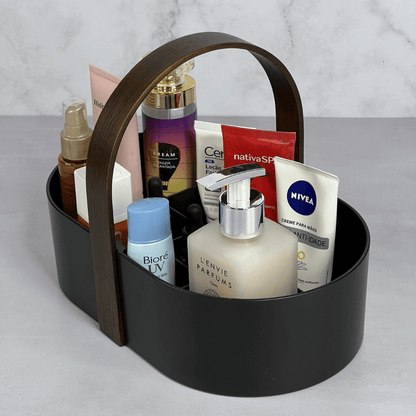 Cesto Organizador Bellwood Plástico e Madeira Preto 30cm