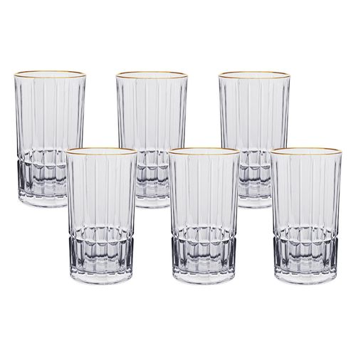 Jogo 6 Copos Longos Drink Cristalle com Borda Dourada 385ml