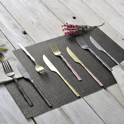 Faqueiro Elegant Estilo Bambu em Aço Inox Champanhe 16 Peças