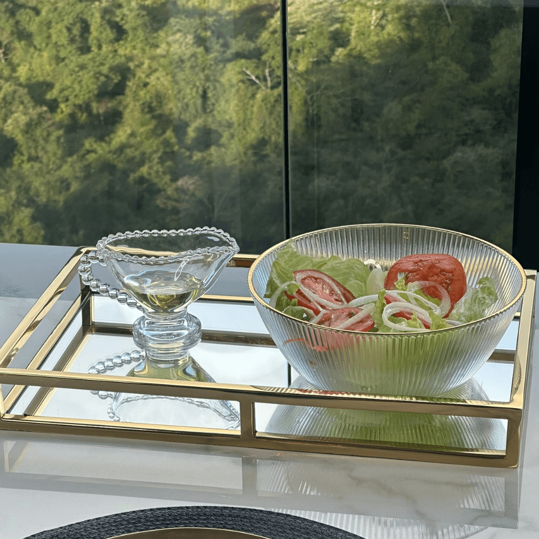 Bowl de Vidro Graffiato com Borda Dourada 2L