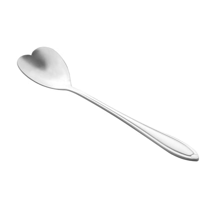 Jogo de 4 Colheres Aço Inox para Chá Heart Coração Prateada 12,7 cm