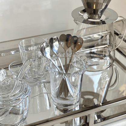 Jogo de 4 Colheres Aço Inox para Chá Heart Coração Prateada 12,7 cm