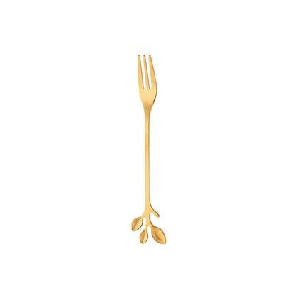 Jogo de Garfos para Aperitivo em Aço Inox Leaves Dourado 4 Peças