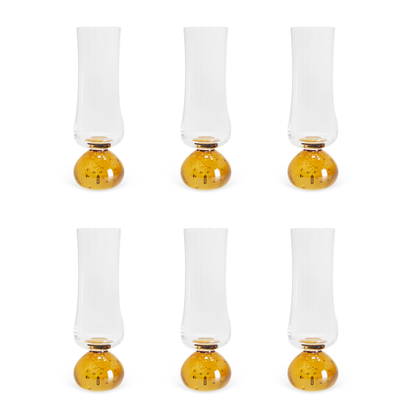 Jogo 6 Taças Champanhe Base Esfera Âmbar e Transparente 240ml