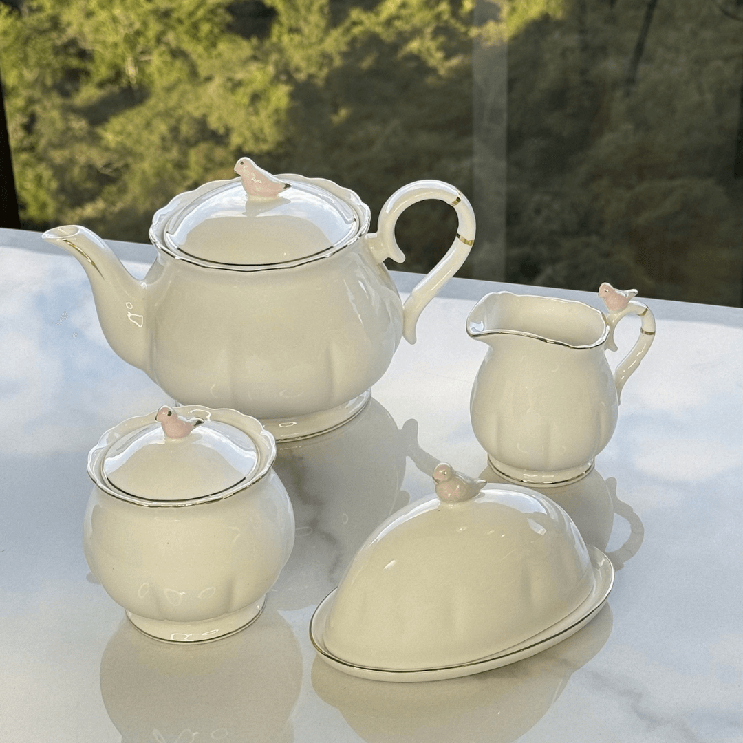 Açucareiro em Porcelana Birds Branco 300ml
