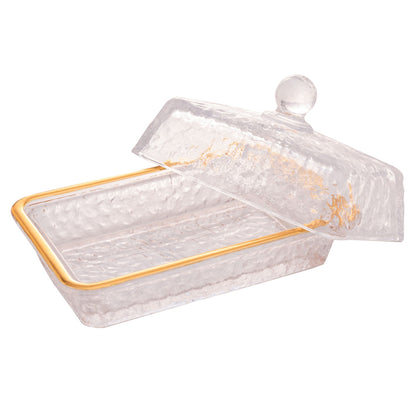 Manteigueira Petra Cristal Ecológico e Fio de Ouro com Tampa 17cm