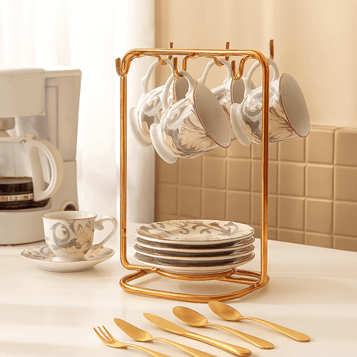 Suporte para Xicaras e Pires de Café Aço Rose Gold