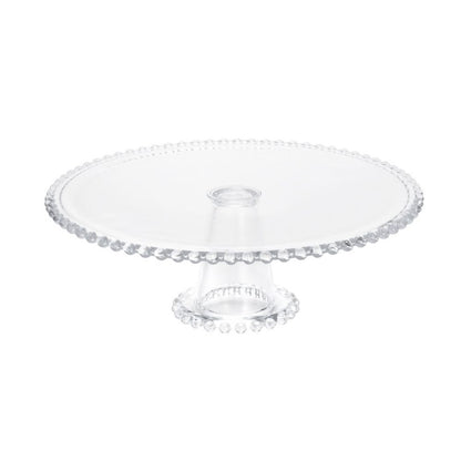 Prato Para Bolo Cristal Com Pé Pearl Bolinha - 31 cm
