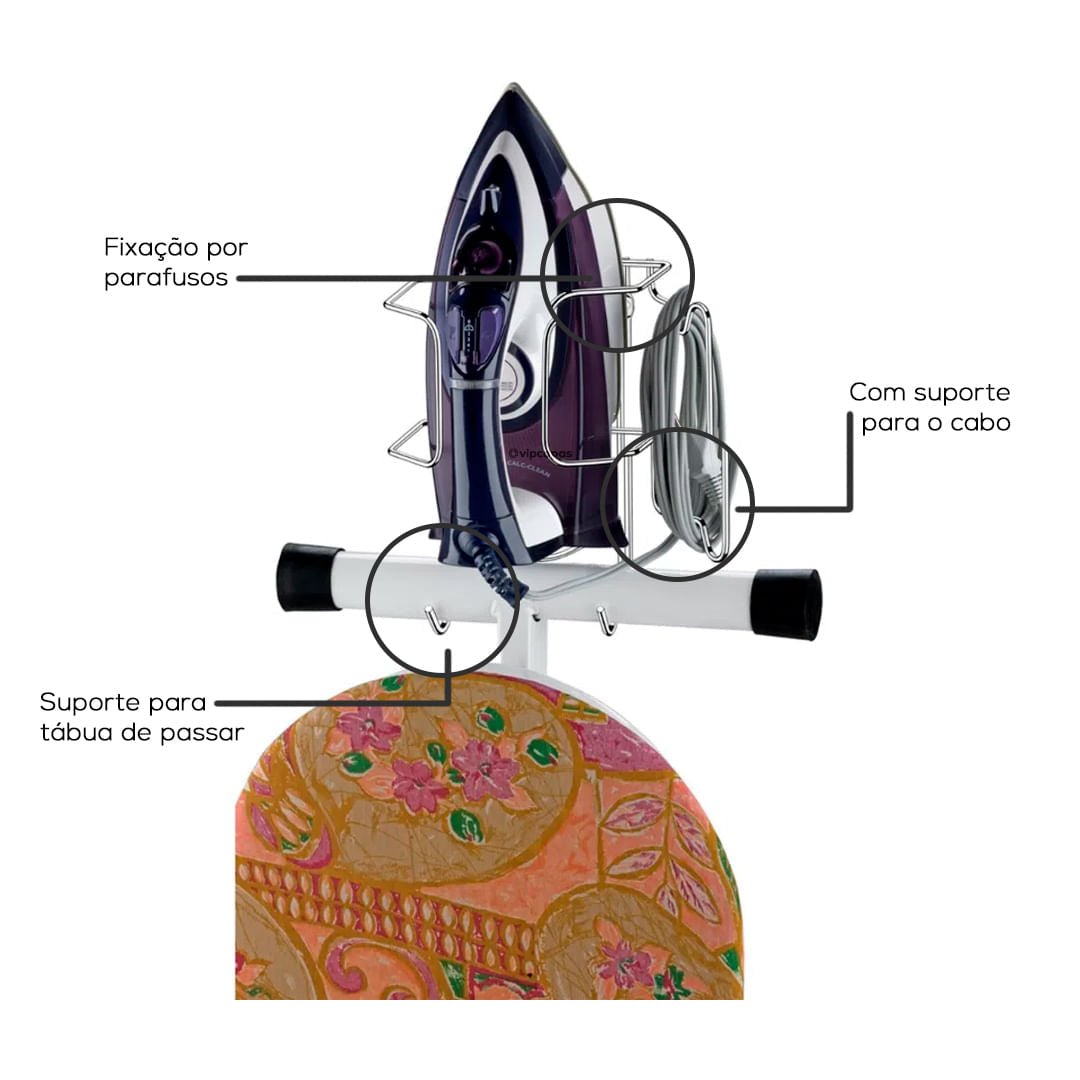 Suporte para Ferro/Tábua de Passar Roupa Cromado