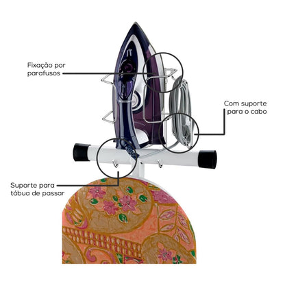 Suporte para Ferro/Tábua de Passar Roupa Cromado