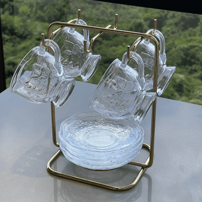 Suporte para Xicaras e Pires de Café Aço Dourado