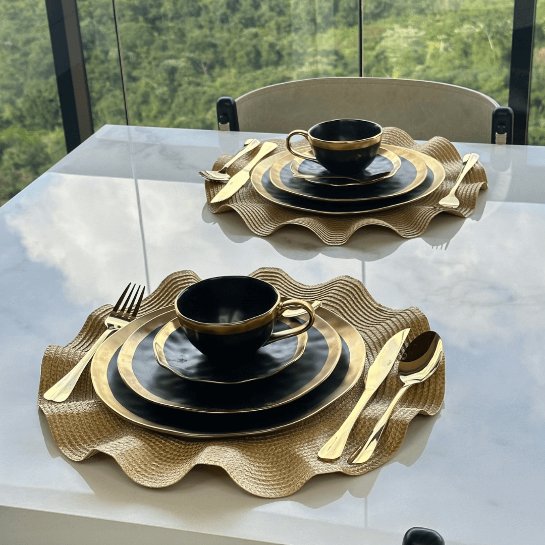 Prato de Sobremesa Dubai Preto e Dourado 21cm