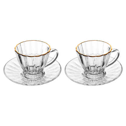 Jogo 2 Xícaras Café com Pires Radial Fio de Ouro 90ml