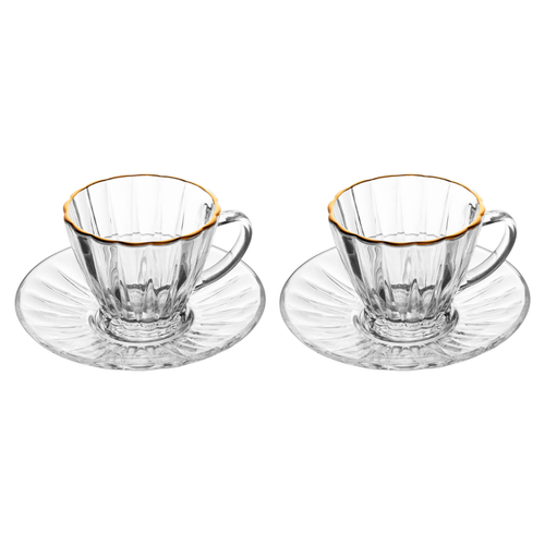 Jogo 2 Xícaras Café com Pires Radial Fio de Ouro 90ml