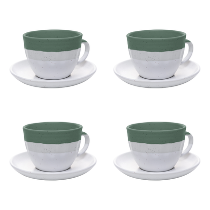 Jogo 4 Xícaras de Chá com Píres Cerâmica Ombre Verde 210ml